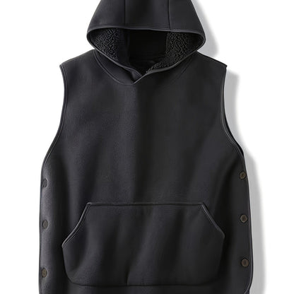 Unisex Kapuzenweste Fleece-Optik mit Kängurutasche und seitlichen Knöpfen