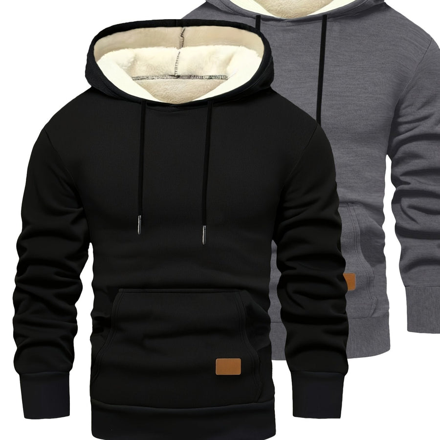 Herren Hoodie 2er Set gefüttert mit Kapuze Kängurutasche Schwarz Grau