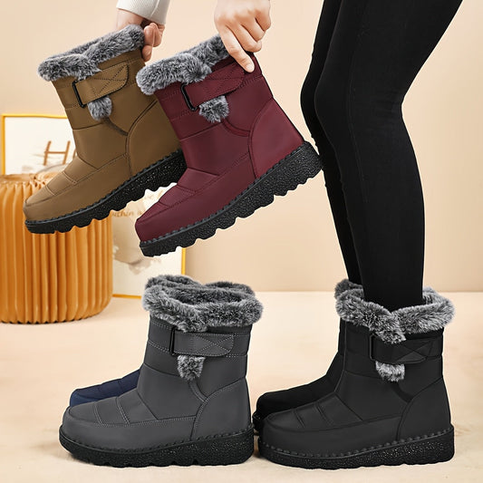Damen Winterstiefelette mit flauschigem Futter und Klettverschluss, rutschfeste Sohle