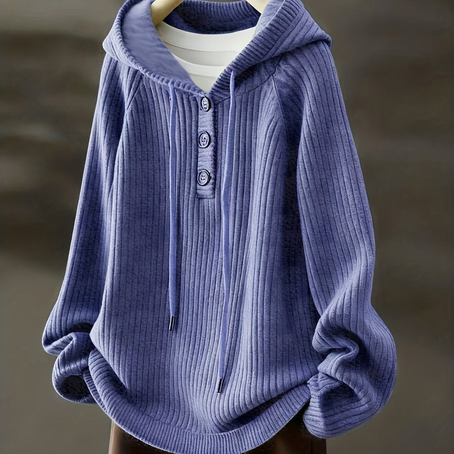 Gerippter Kapuzenpullover mit Knopfleiste