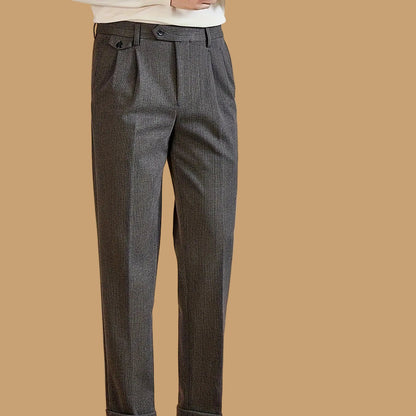 Herren Warme Stoffhose mit Bundfalten – Thermo Business Casual Hose
