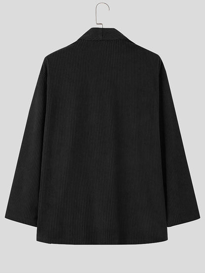 Herren Strickjacke Offen Gerippt Schwarz Lässiger Cardigan