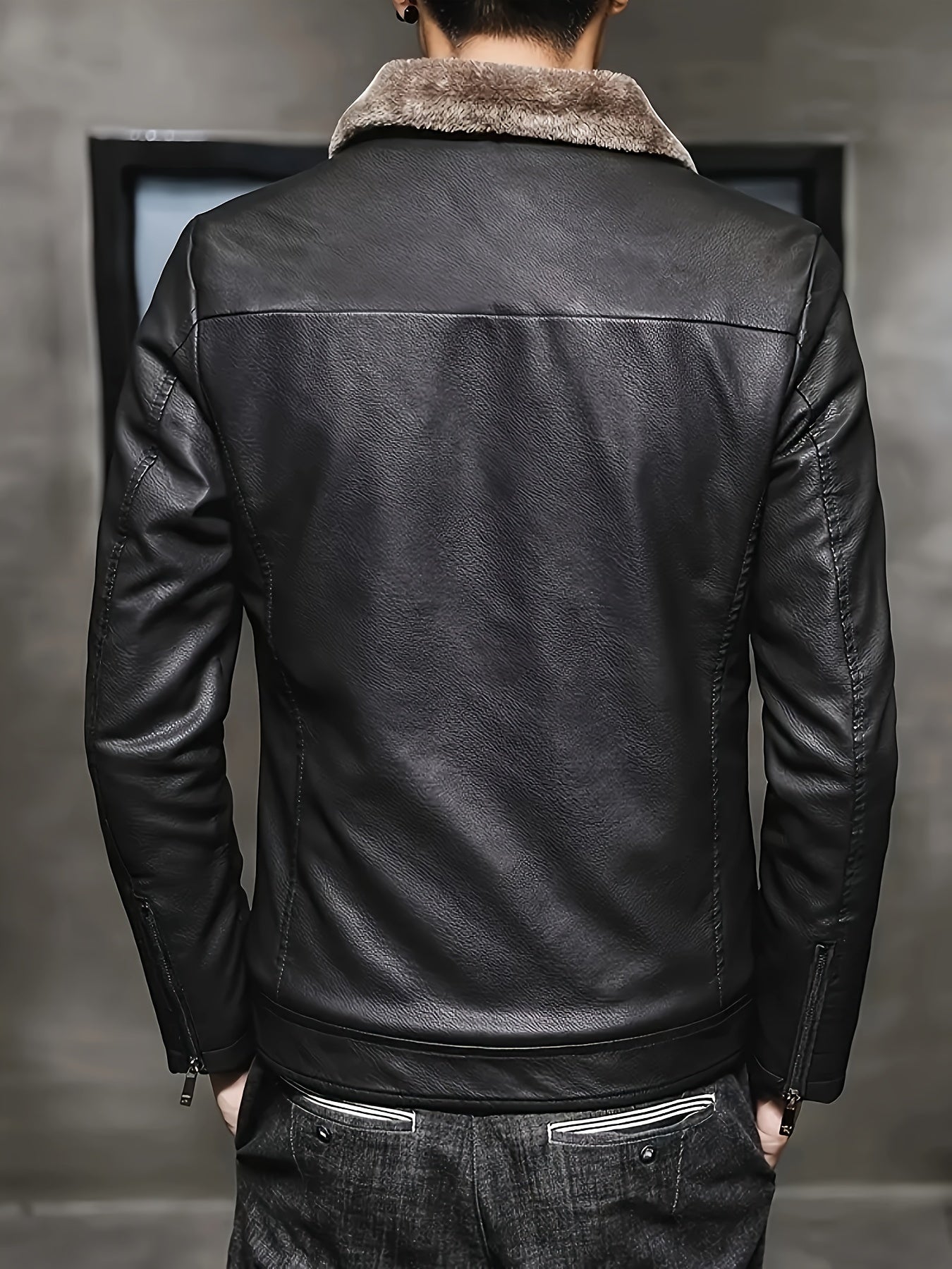 Herren Jacke Schwarz mit Teddyfutter Stehkragen Reißverschluss