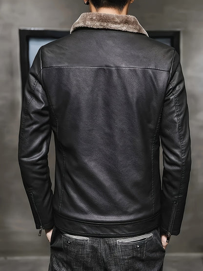 Herren Jacke Schwarz mit Teddyfutter Stehkragen Reißverschluss