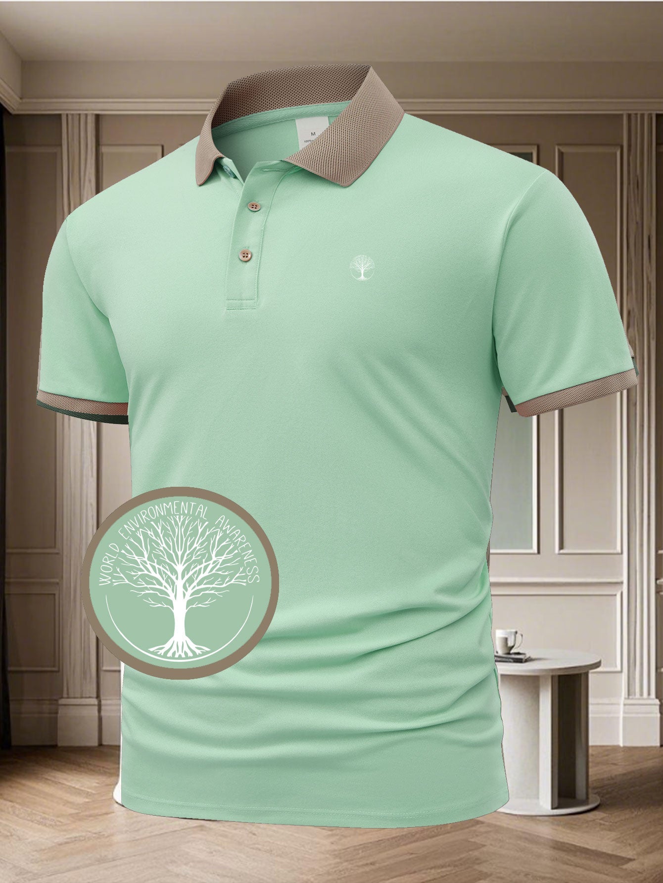 Herren Poloshirt mit Kontrastkragen – Eleganter Freizeit- und Business-Stil, World Environmental Awareness Edition