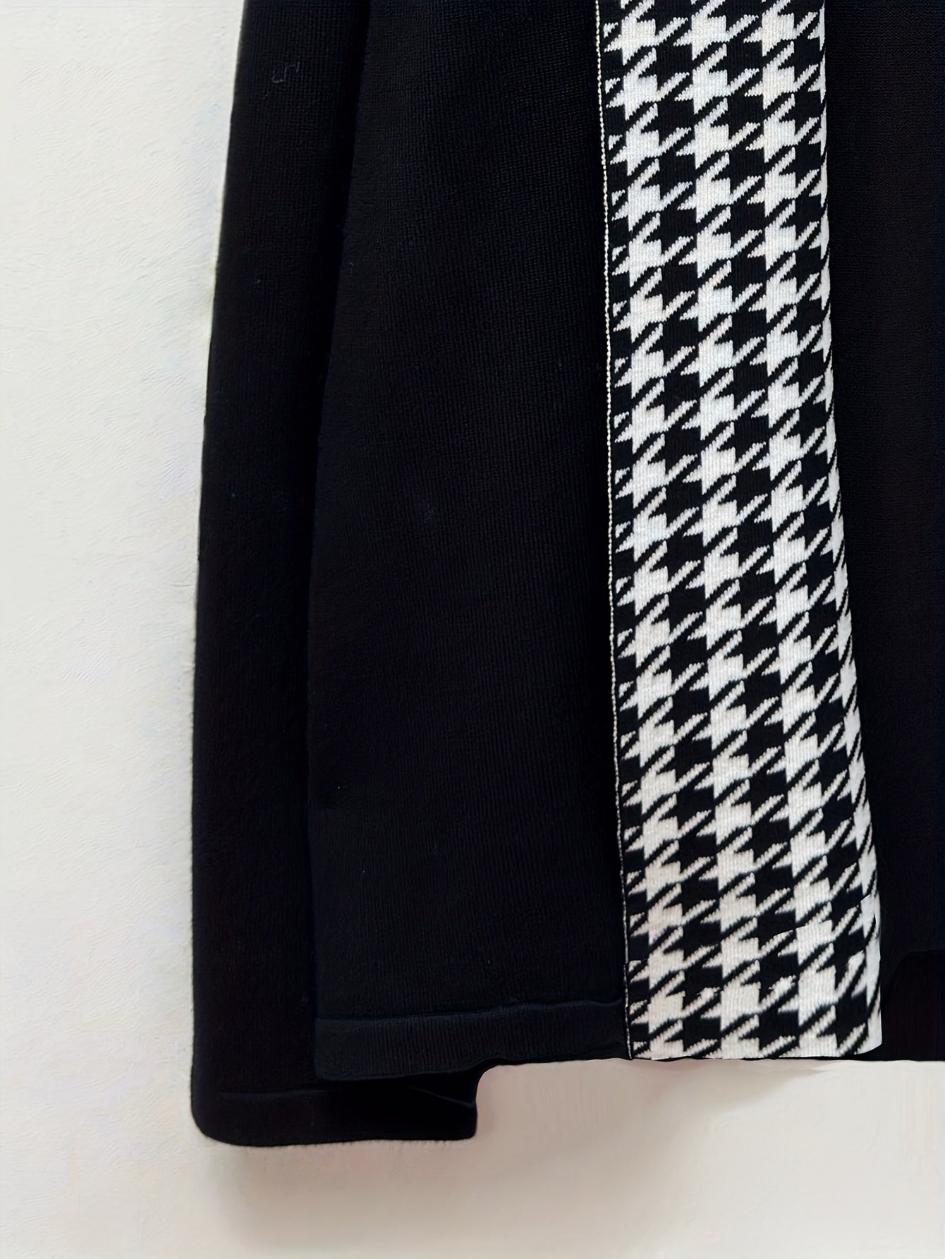 Herren Cardigan Schwarz mit Hahnentritt-Muster Offene Vorderseite