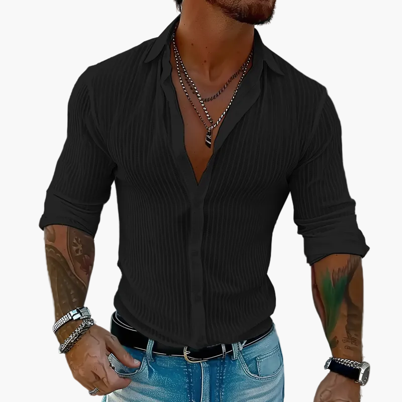 Herren Modernes Streifenhemd mit Reverskragen und Langarm – Elegantes Freizeit- & Party-Outfit