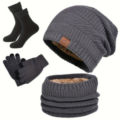 Winter Set 4-teilig Mütze Schal Handschuhe Socken gefüttert Strick warm