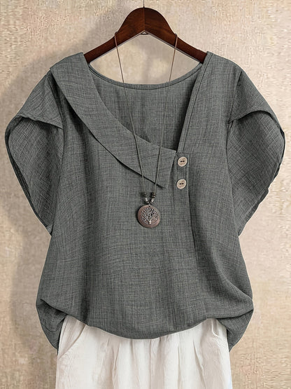 Damen Asymmetrische Tunika Bluse mit Knopfdetail und weitem Schnitt – Stilvolles Freizeit- und Büro-Outfit