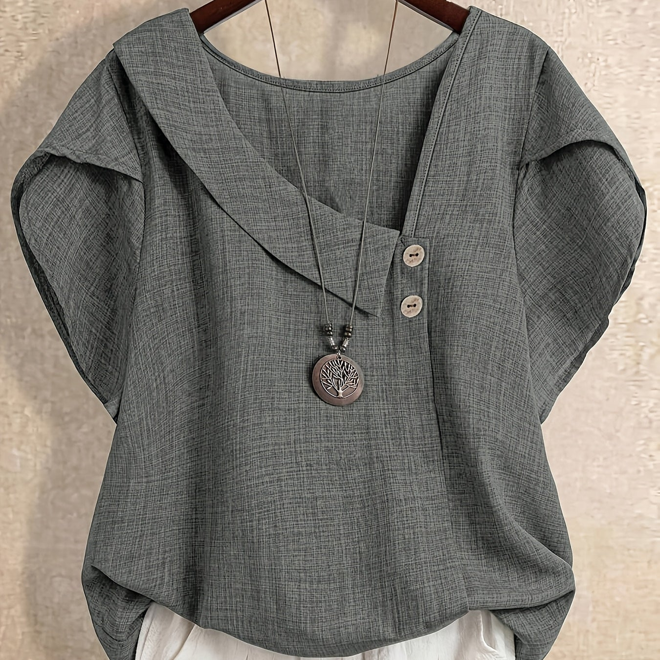 Damen Asymmetrische Tunika Bluse mit Knopfdetail und weitem Schnitt – Stilvolles Freizeit- und Büro-Outfit