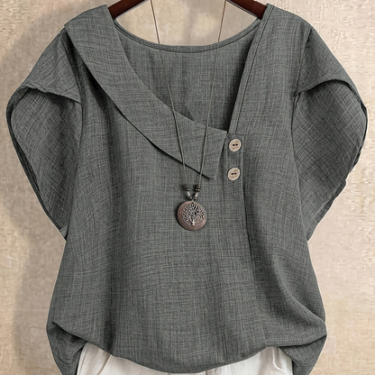 Damen Asymmetrische Tunika Bluse mit Knopfdetail und weitem Schnitt – Stilvolles Freizeit- und Büro-Outfit