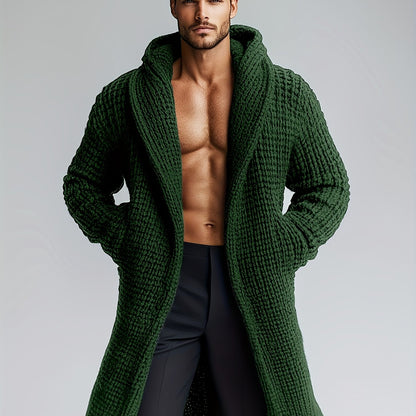 Herren Strickmantel mit Kapuze | Langer Bademantel in Waffelstruktur