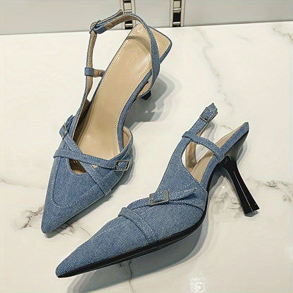 Damen Slingback Pumps mit Absatz und Schnallen – Elegante Spitzenschuhe für Büro und Freizeit