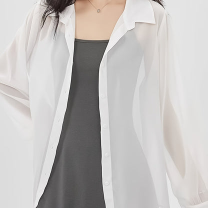 Damen Bluse Transparent Locker mit Knopfleiste – Eleganter Lagenlook für Alltag und Events