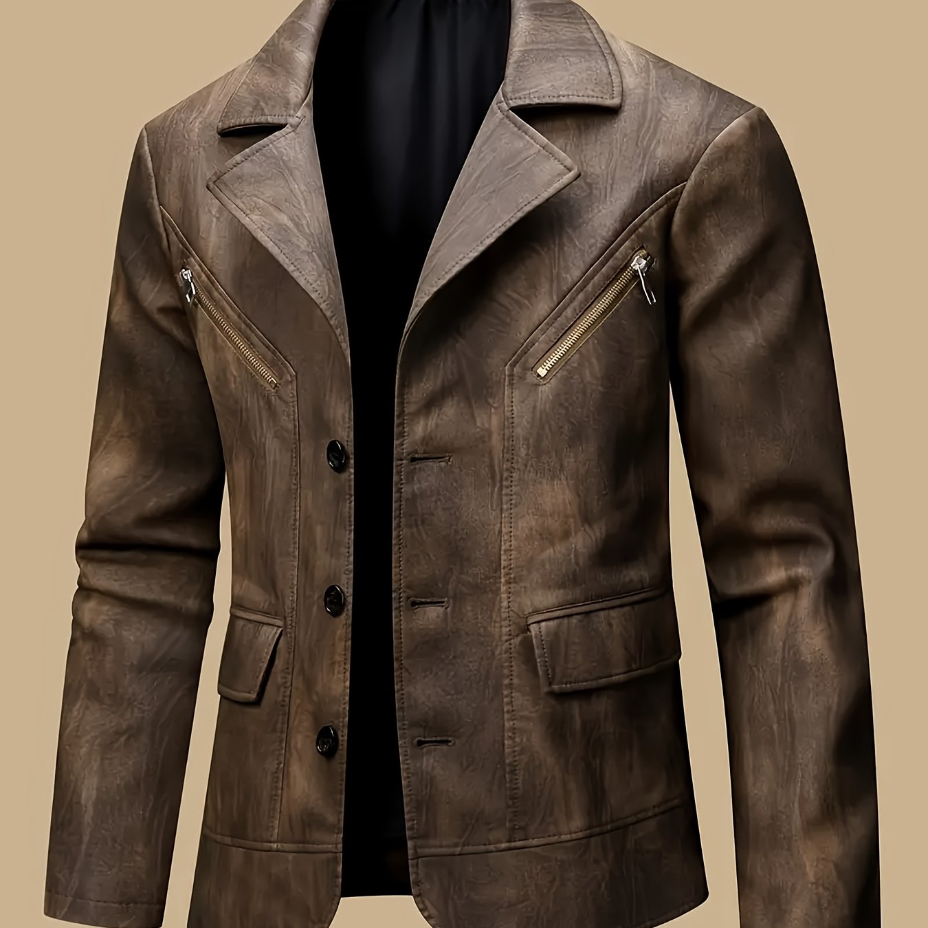 Herren Sakko Jacke mit Reißverschluss-Details und Knöpfen