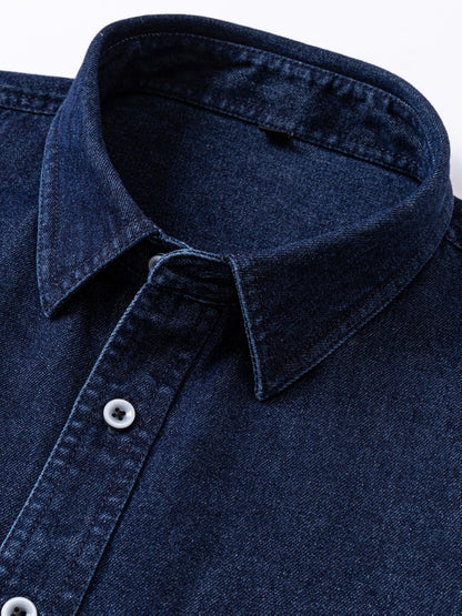 Herren Jeanshemd Langarm mit Brusttasche und Knopfleiste