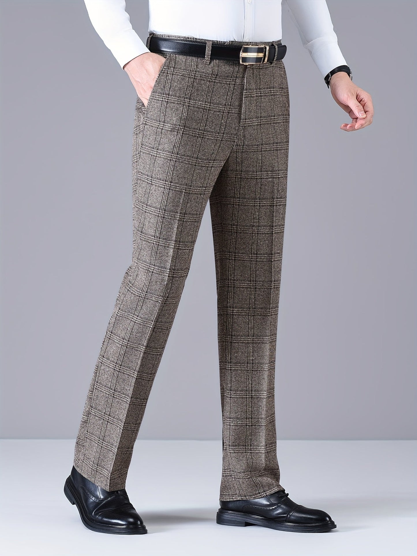 Herren Hose Kariert Gerades Bein Klassischer Schnitt Elegante Freizeithose