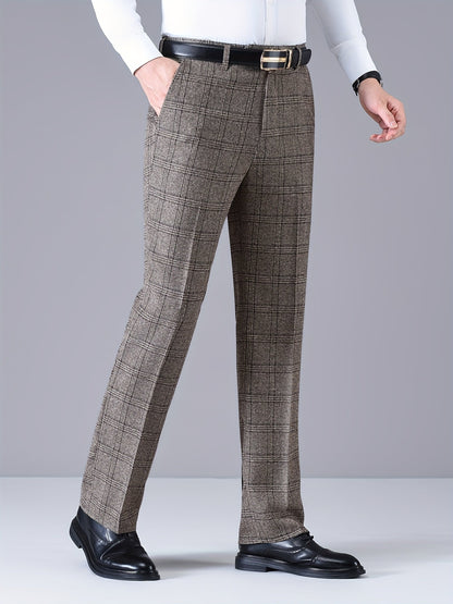 Herren Hose Kariert Gerades Bein Klassischer Schnitt Elegante Freizeithose