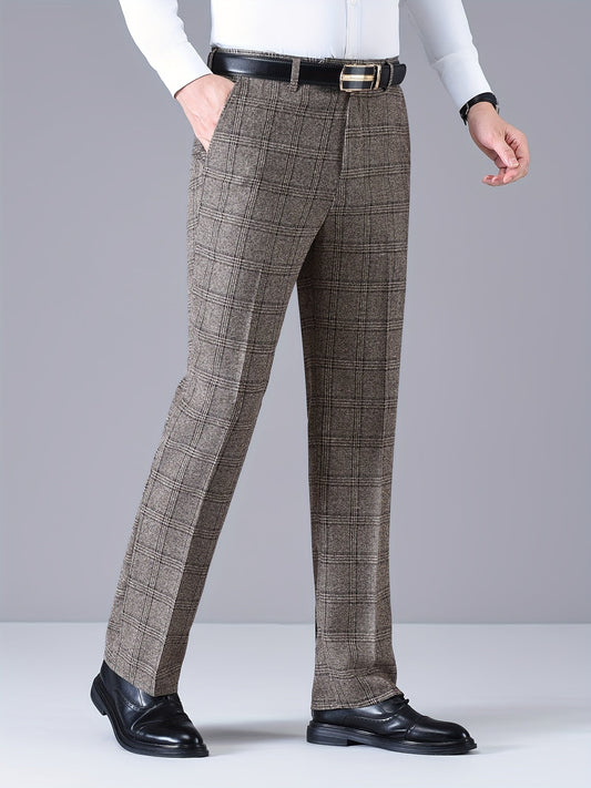 Herren Hose Kariert Gerades Bein Klassischer Schnitt Elegante Freizeithose