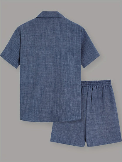 Herren Sommer Freizeit Set – Kurzarm Hemd & Shorts mit T-Shirt und Kette, Lässiger Zweiteiler für Alltag und Urlaub