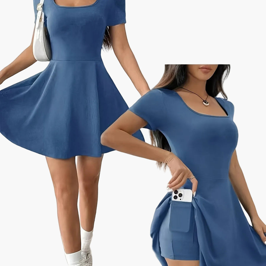 Damen Skaterkleid Elegant Kurzarm Freizeitkleid für Alltag und Ausgehen