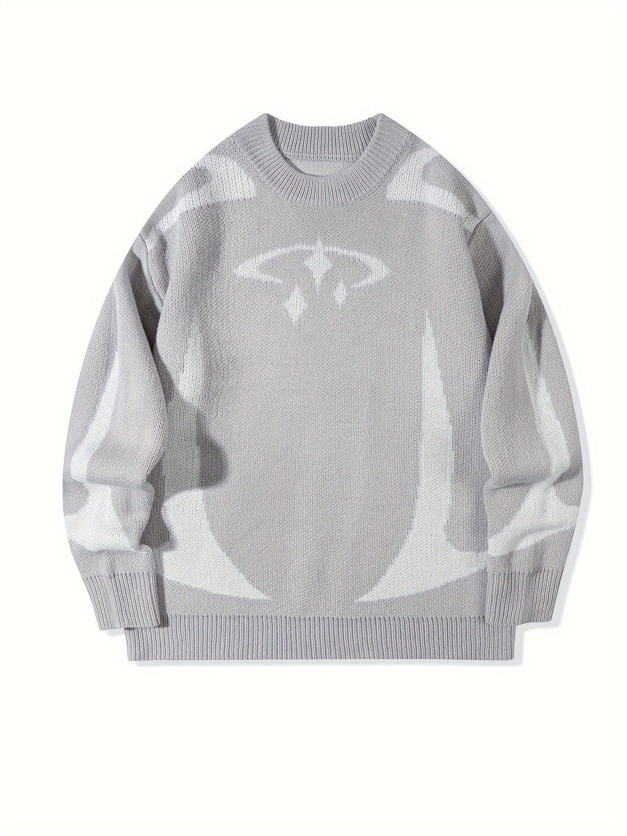 Unisex Strickpullover Rundhals mit Muster Langarm