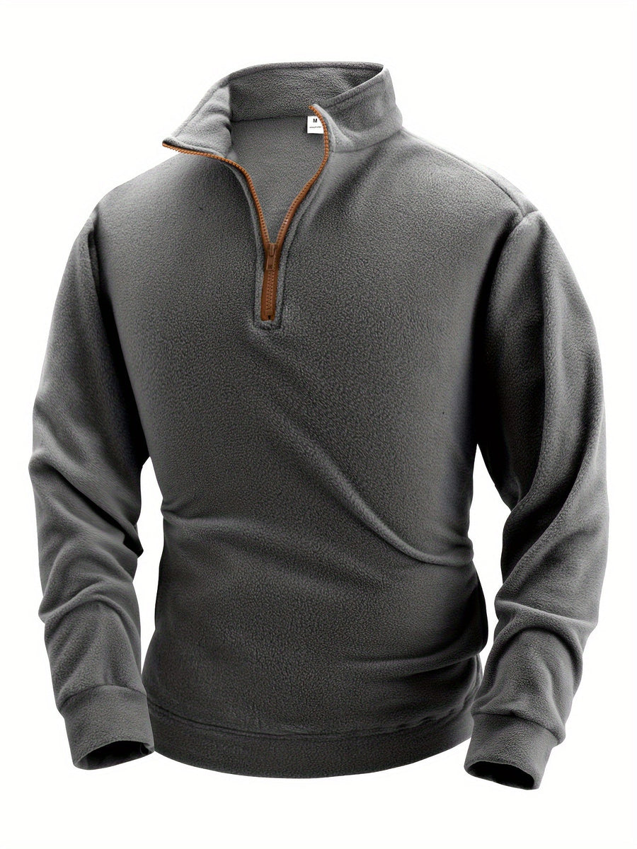 Fleece Pullover mit Stehkragen und kurzem Reißverschluss