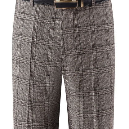 Herren Hose Kariert Gerades Bein Klassischer Schnitt Elegante Freizeithose