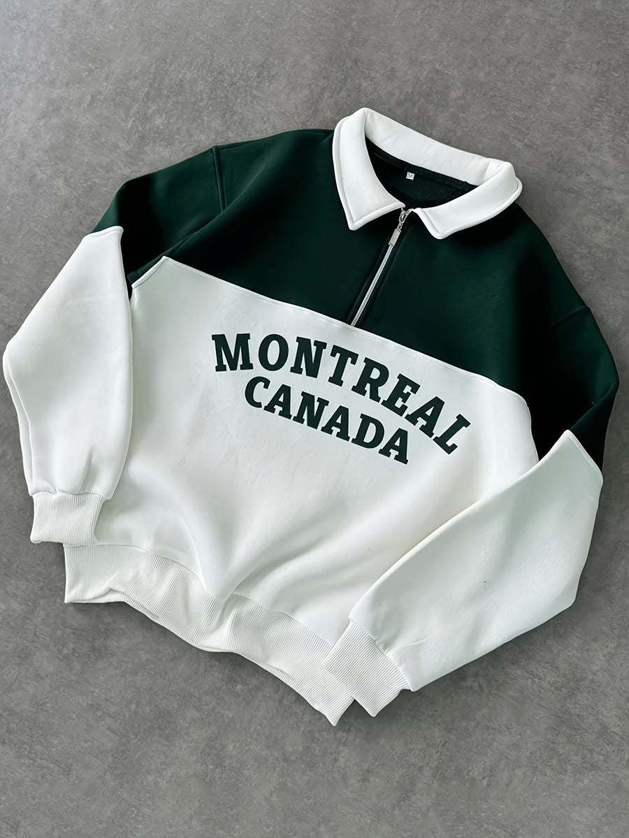 Sweatshirt Polo-Kragen Half-Zip Mehrfarbig mit Montreal Canada Aufdruck