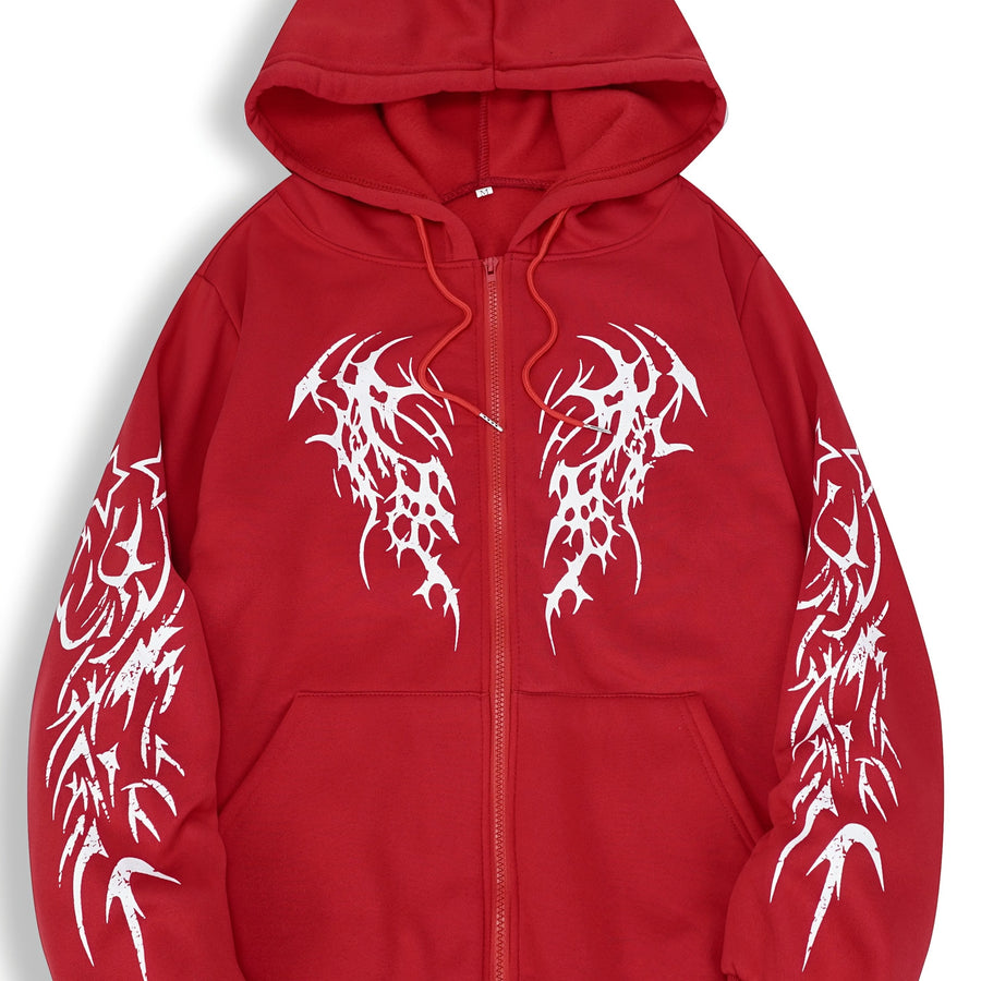 Hoodie mit Reißverschluss, Kapuze und Tribal-Flügel-Print für Unisex