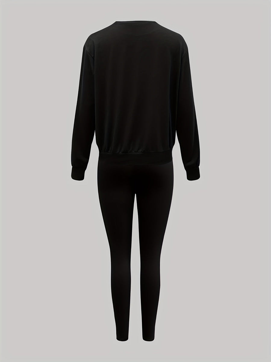 Damen Trainingsanzug Set Sweatshirt & Leggings New York Queens Print Schwarz
