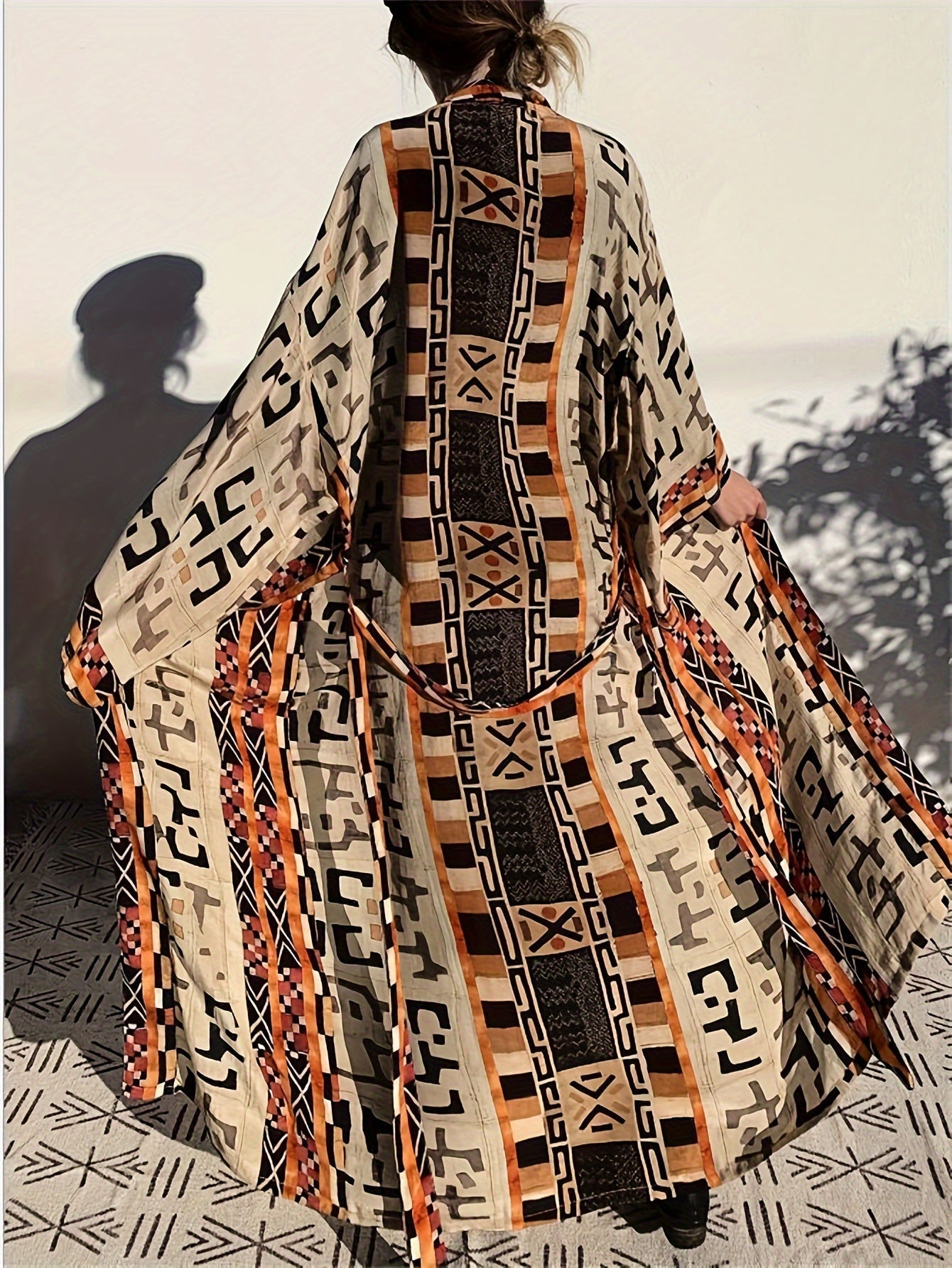 Damen Boho Kimono Lang mit Ethno-Muster – Eleganter Langer Morgenmantel für Strand & Freizeit