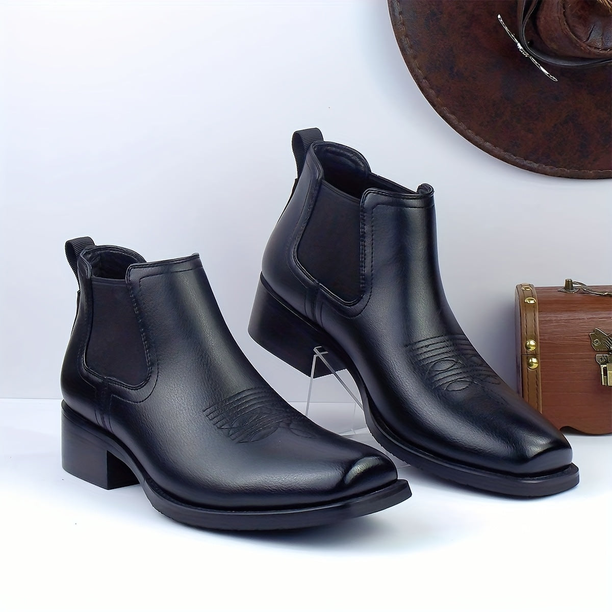 Chelsea Boots mit Western-Stickerei, Blockabsatz und elastischen Einsätzen für Herren