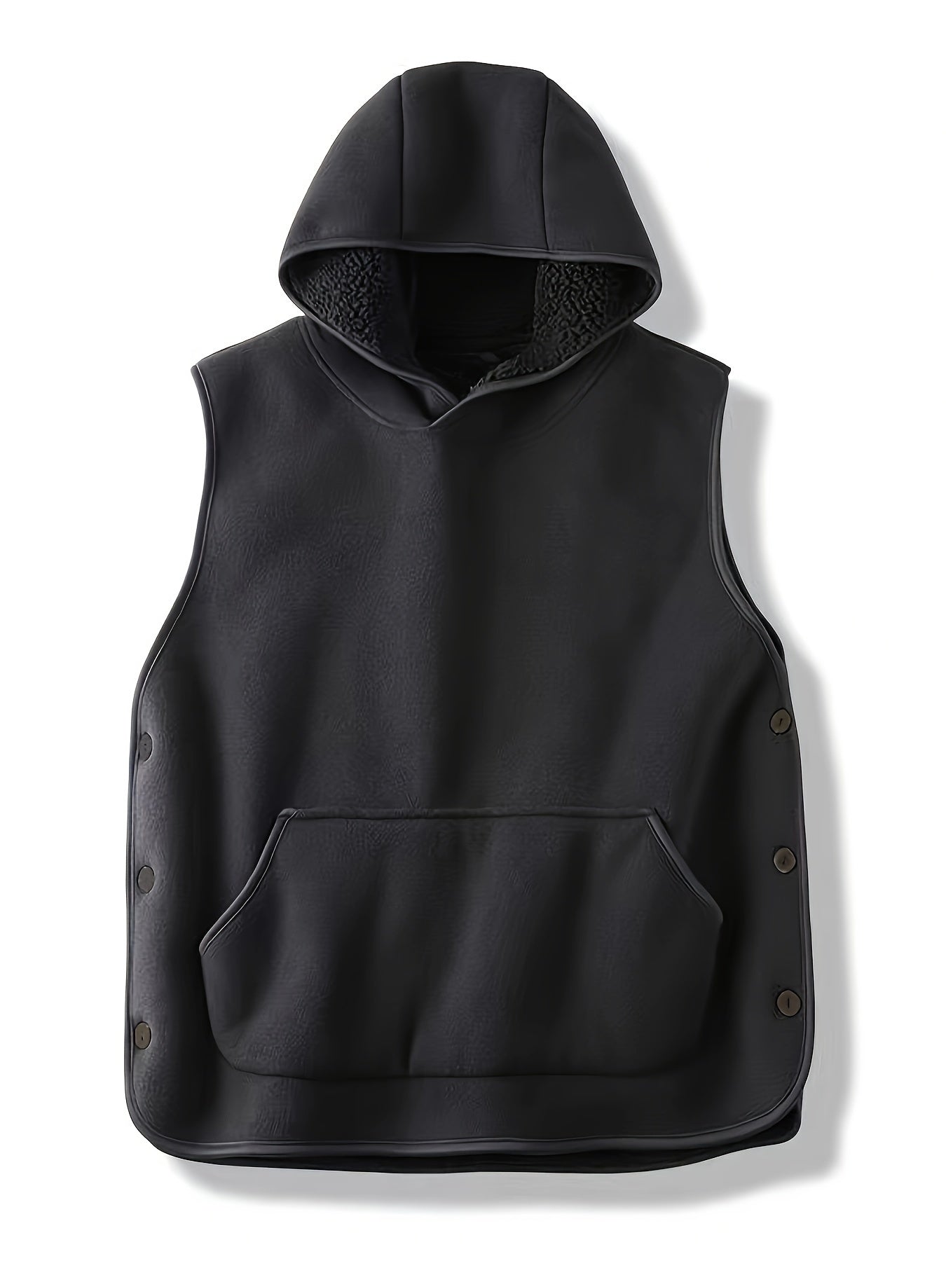 Unisex Kapuzenweste Fleece-Optik mit Kängurutasche und seitlichen Knöpfen