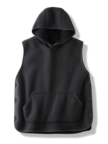 Unisex Kapuzenweste Fleece-Optik mit Kängurutasche und seitlichen Knöpfen