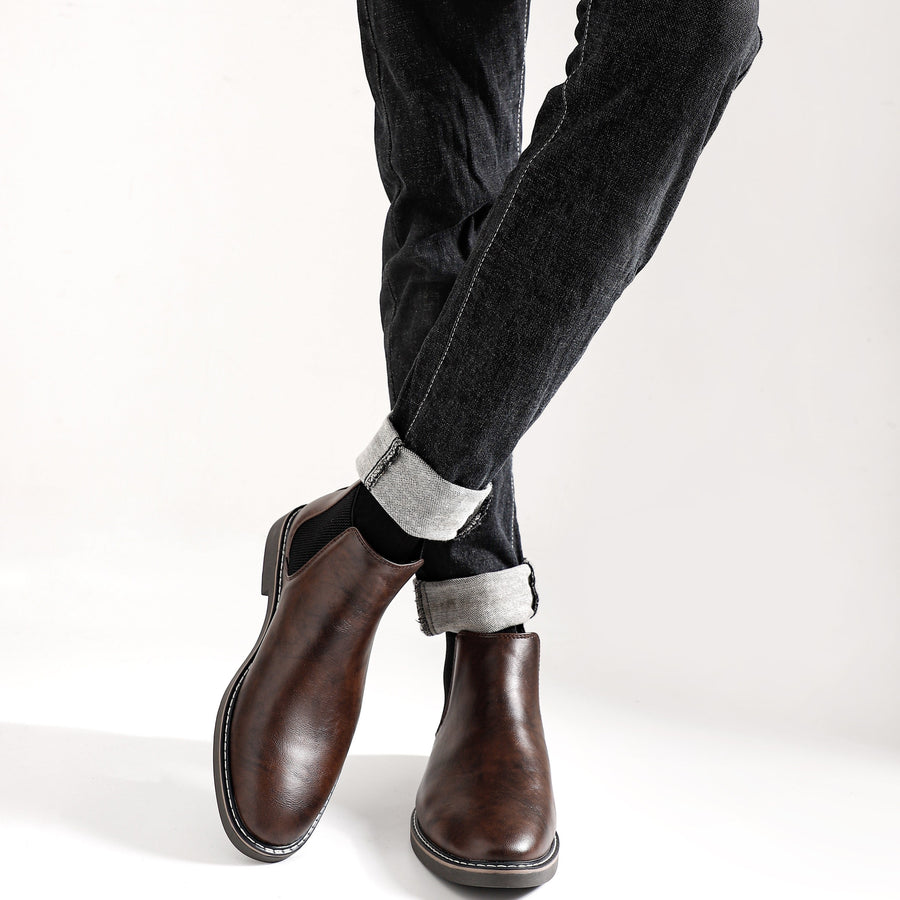 Herren Chelsea Boots Stiefeletten mit elastischem Einsatz und Zuglasche