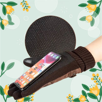 Unisex Halbfinger-Handschuhe mit Strickbündchen, Ziernähten und Druckknopf