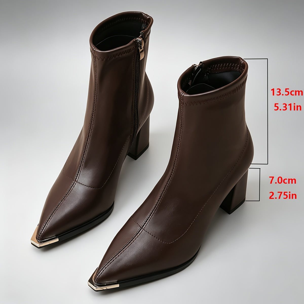 Damen Stiefelette Spitz zulaufend Blockabsatz Reißverschluss