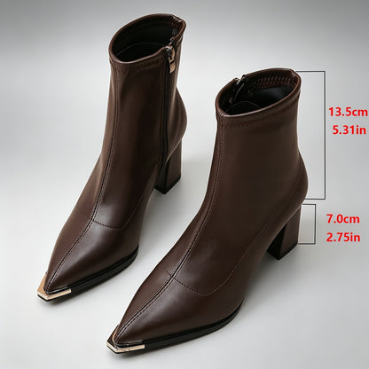 Damen Stiefelette Spitz zulaufend Blockabsatz Reißverschluss