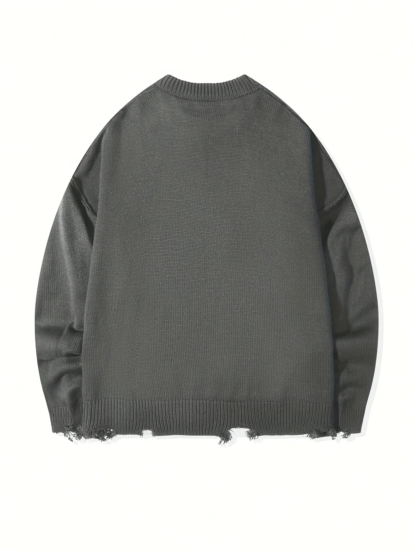 Unisex Distressed Pullover mit Rundhals und Rippstrickbündchen