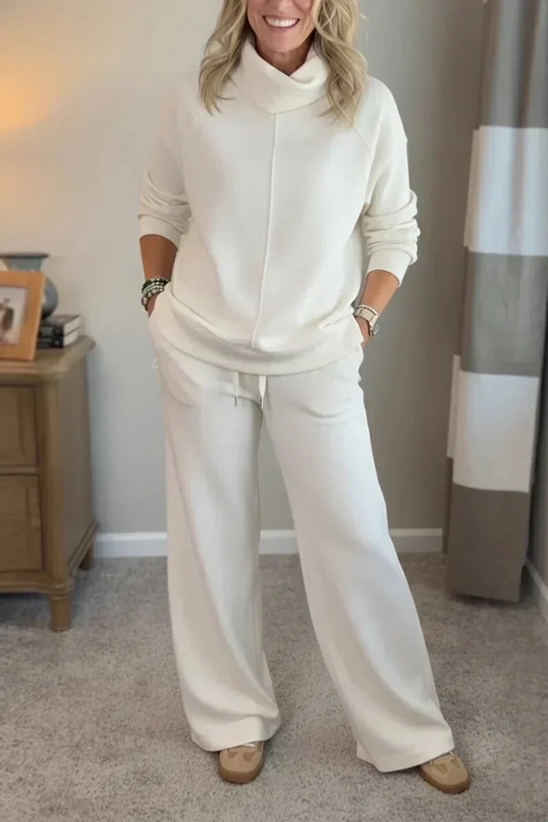 Dames loungewear-set met coltrui en wijde broek