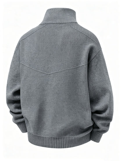 Herren Strickjacke Reißverschluss Stehkragen Dunkelgrau