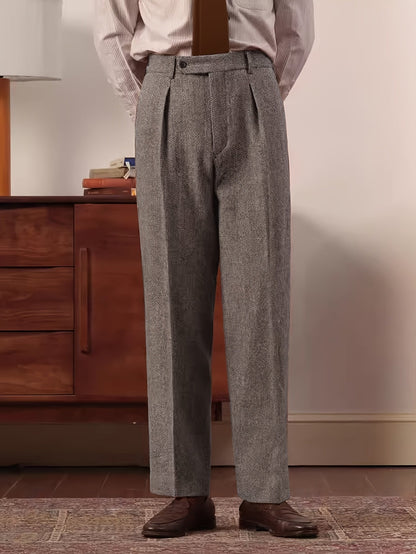 Hose mit Fischgrätmuster für Damen, Hoher Bund