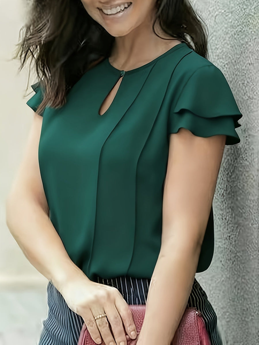 Damen Elegante Bluse mit Volantärmeln und Schlüssellochausschnitt – Perfekt für Büro und Ausgehen