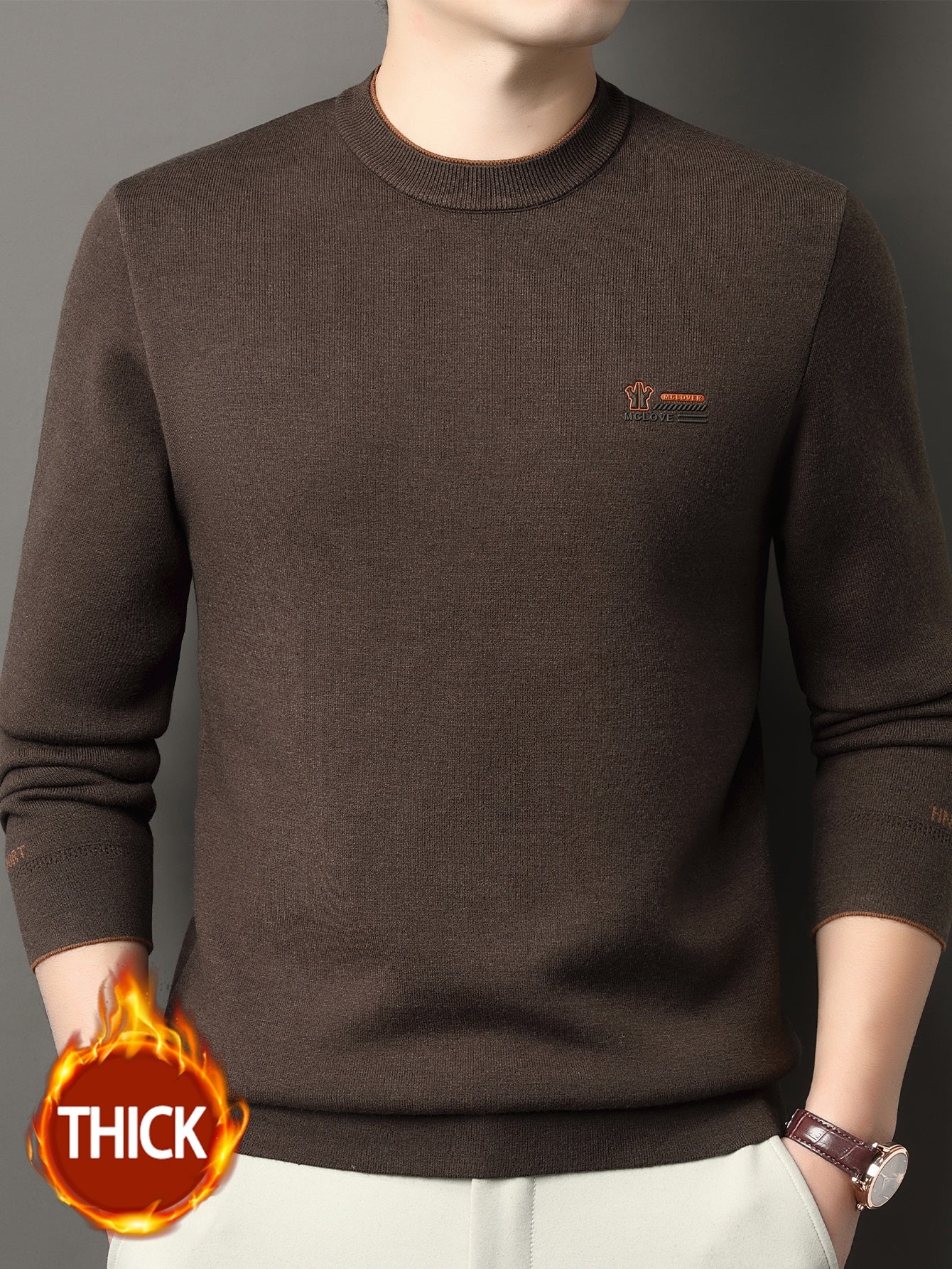 Herren Rundhals-Pullover in verschiedenen Farben, weiches Material, mit Rippbündchen und Logoplatte