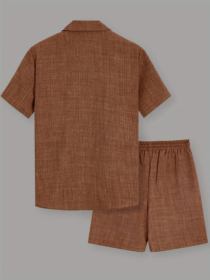 Herren Sommer Freizeit Set – Kurzarm Hemd & Shorts mit T-Shirt und Kette, Lässiger Zweiteiler für Alltag und Urlaub