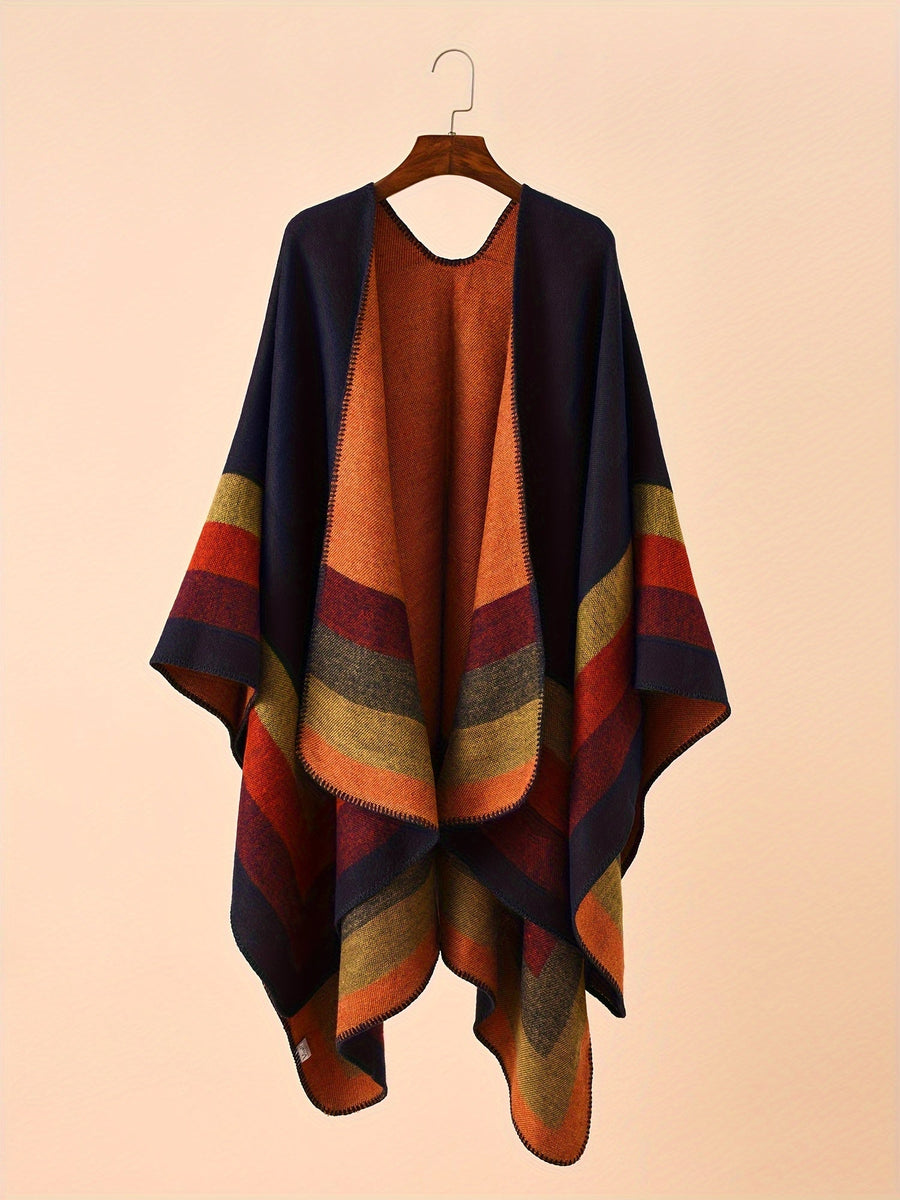 Damen Poncho mit Streifenmuster & offener Vorderseite