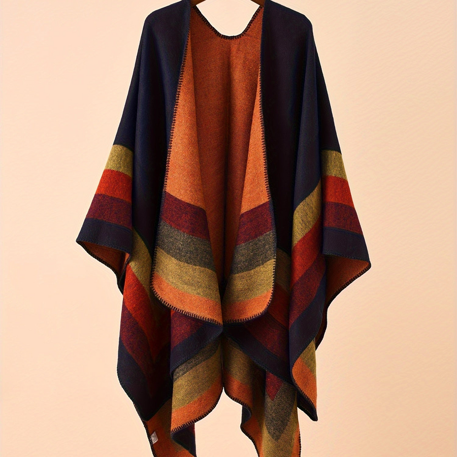Damen Poncho mit Streifenmuster & offener Vorderseite