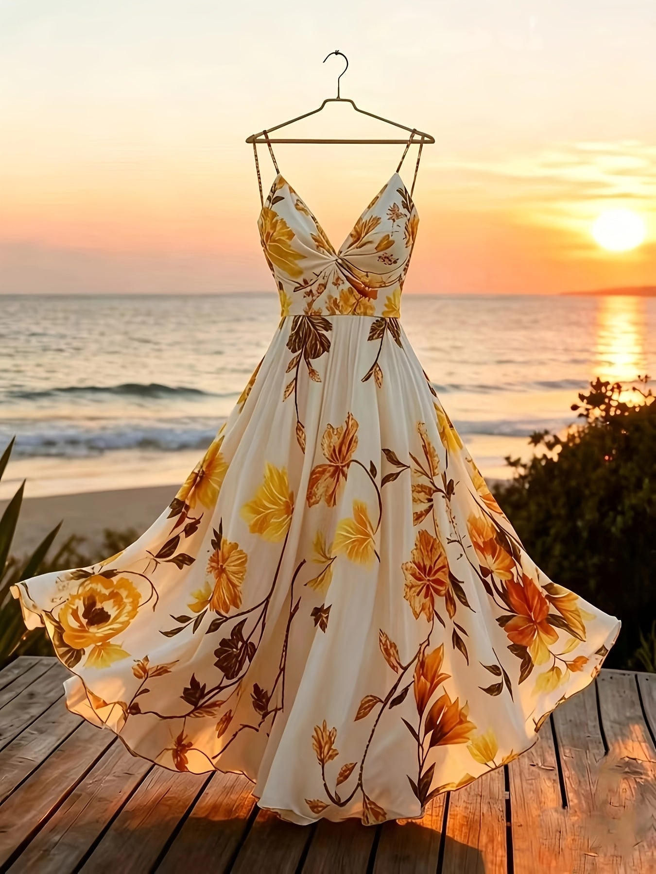 Damen Maxi Kleid mit Blumenmuster und schwingendem Rock – Eleganter Boho Stil für besondere Anlässe