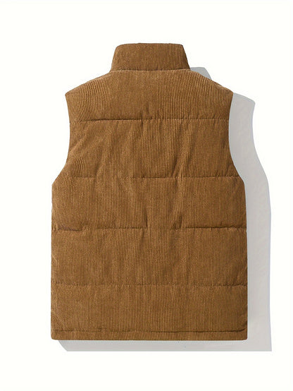 Steppweste Cord Herren Damen Unisex, Kragen, Knopfleiste, Seitentaschen